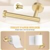 Brushed Gold Towel Bar Set 10 Pieces Round Bathroom Hardware Set Includes 23.6in Towel Bar Towel Ring Toilet Paper Holder Towel Hooks Stainless Steel Wall-Mounted Bathroom Towel Holder Set - Image 4