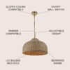 JONATHAN Y Eliza 1-Light Pendant Dome Rattan Metal 20", Brown/Brass Gold - Image 4