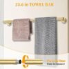 Brushed Gold Towel Bar Set 10 Pieces Round Bathroom Hardware Set Includes 23.6in Towel Bar Towel Ring Toilet Paper Holder Towel Hooks Stainless Steel Wall-Mounted Bathroom Towel Holder Set - Image 6